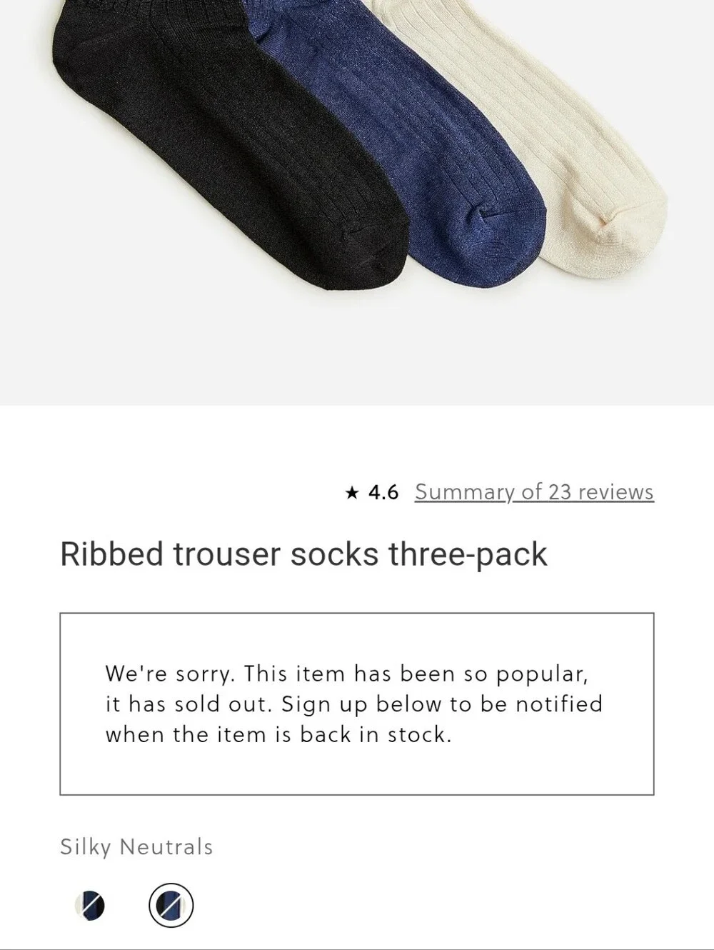J. Crew Silky Ribbed Trouser Socks - 3 pair - Navy, Black, Ivory